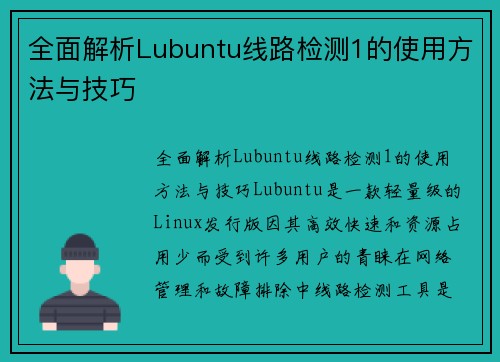 全面解析Lubuntu线路检测1的使用方法与技巧
